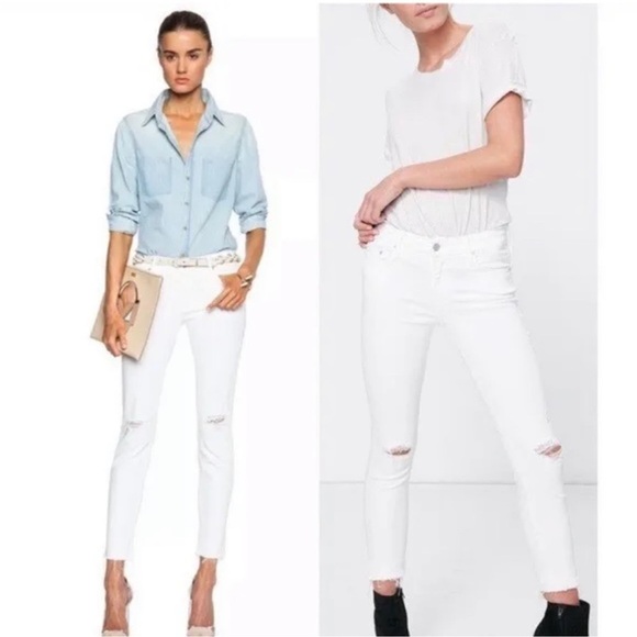 Mother The Vamp Fray Jeans in White Sweet Tea Tuesdays size 27 NWT - Picture 1 of 4